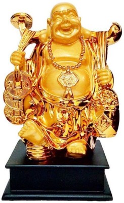 krishnagallery1 G Gold Gold Plated/with Wooden Base Feng Shui Laughing Buddha , Love Couple Decorative Showpiece  -  28 cm(Gold Plated, Gold)