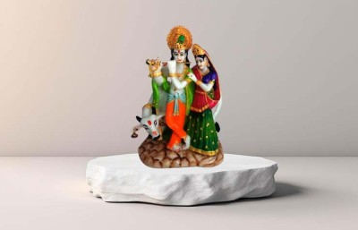 patitpavan Radha Krishna Murti Cultured Marble with Kamdhenu Cow, Decorative Showpiece  -  30.4 cm(Marble, Multicolor)