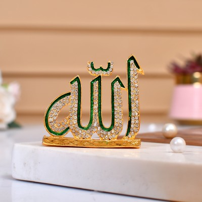 CHUNGROO Car Dashboard Allah Shaped Item Home and Office Decorative Showpiece  -  6 cm(Brass, Gold, Green)