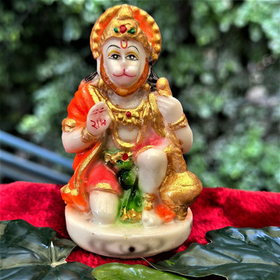 Gallery99 Gallery99 HanumanJi Murti in Blessing Posture with Gada Sitting Lord Balaji Idol Decorative Showpiece  -  10 cm(Marble, Multicolor)