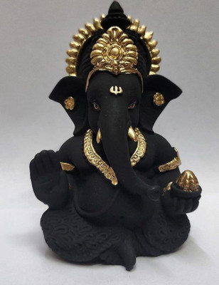 Chank Handcrafted Lord Ganesha Idols for home decor|God idols for car dashboard Decorative Showpiece  -  8 cm(Resin, Black)