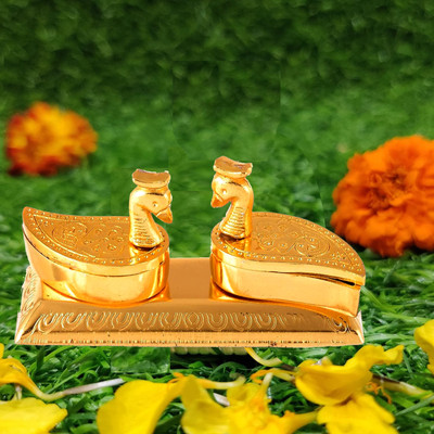 Kitlyn Kumkum Box/Sindoor Dani Holder for Gifting, Pooja (Pair Duck Design Kumkum Box) Brass(Gold)