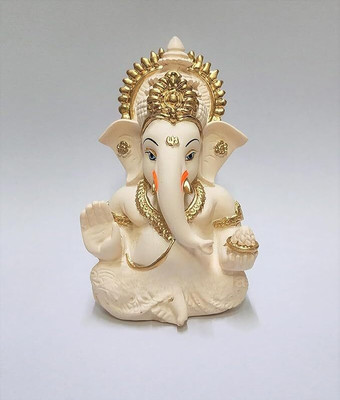 Chank Ganesha for Car Dashboard Ganesh Statue Decorative Showpiece  -  12 cm(Resin, Multicolor)