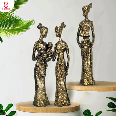 GW Creations Beautiful Finish Uniquely Hand Crafted Home Dcor African Tribal Women Art Piece Decorative Showpiece  -  19 cm(Polyresin, Multicolor)