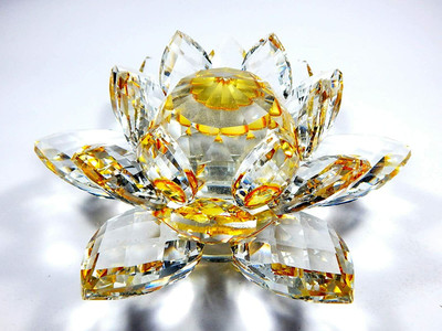 Urancia High Quality Dimond Cut Yellow Crystal Lotus Flower 4.5 Inch Decorative Showpiece  -  8 cm(Crystal, Multicolor)