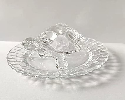 AK ULTIMATE Crystal tortoise with plate Decorative Showpiece  -  5 cm(Crystal, Clear)