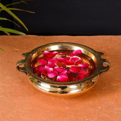 Solino Bowl Embosed Flower Design Urli for Flowers and Candles Floating Bowl Home Decor Decorative Showpiece  -  5 cm(Brass, Gold)