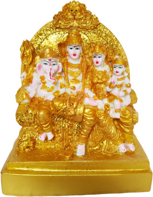 HUBZONES Lord Shiv Parivar Idol/Ganesha Parvati Shiva family Sculpture God Statue Decorative Showpiece  -  17 cm(Resin, Gold)