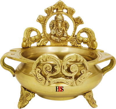 B.B.S BRASS BRAND STATUES Ganesh Urli Bowl Brass Idol Urli Bowl Ganesha Flower Decor, Ganesh ji Urli Decorative Showpiece  -  20 cm(Brass, Gold, Brown)