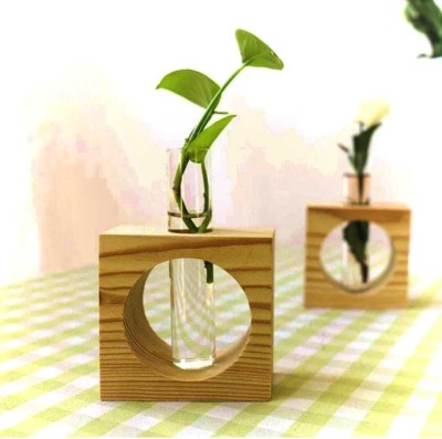 Firebees Beautiful Glass Plant Propagation Planter, Test Tube With Wooden Planter Stand Decorative Showpiece  -  15 cm(Wood, Beige)