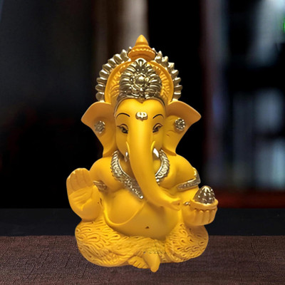 yuvika creatives Ganesh Ji Murti for Car Dashboard and Home Decor | Mango Terracotta Finish Decorative Showpiece  -  9 cm(Resin, Yellow)