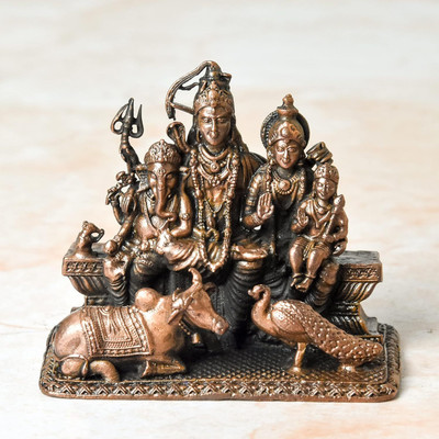 Bhimonee Decor Copper Idols India Handmade Copper Shiva Parivar Idol |2.5 Inch| Antique Finish Decorative Showpiece  -  6 cm(Copper, Brown)