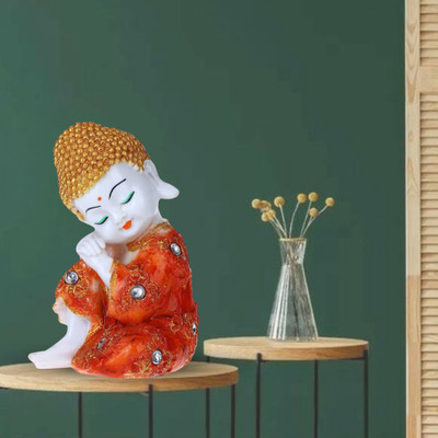 Flipkart Perfect Homes HomeDecor Showpiece Beautiful Lord Meditating Position Monk Statue For Good Luck Decorative Showpiece  -  10 cm(Marble, Orange, White, Gold)