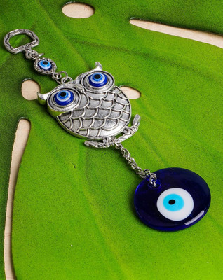 VE AND YOU Owl Evil Eye Wall Hanging for Good Luck Charm Decorative Showpiece  -  18 cm(Metal, Blue)
