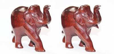 Mamta Handicrafts Original Red Sandalwood Elephant Pair Upper Trunk 2 INCH for Vastu,Home,Office Decorative Showpiece  -  5 cm(Wood, Red)