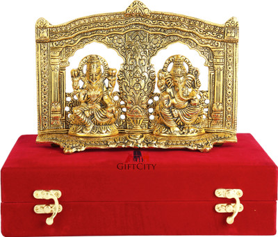 GIFTCITY Laxmi Ganesh Statue Idol Brass | Ganesh Laxmi Ji idol for Diwali Decorative Showpiece  -  16 cm(Brass, Gold)