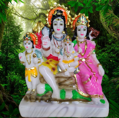 RAMASITA Lord Shiva Parvati Kartikeya and Ganesha Murti Shiv Family Parivar Idol Decorative Showpiece  -  17 cm(Marble, Multicolor)
