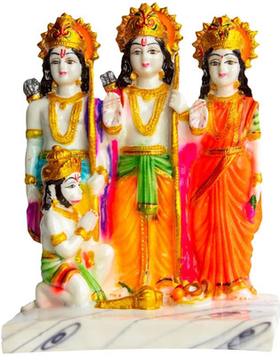 RadhaMadhav Ram Darbar Murti Ram laxman Sita Ram Parivar Murti Statue Idol for Pooja Decorative Showpiece  -  17 cm(Metal, Beige)