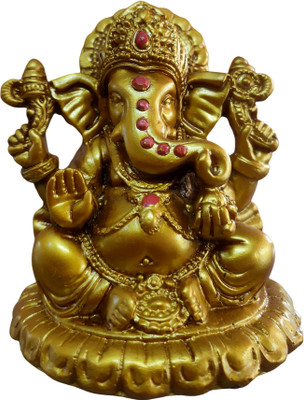 Heart Beat Gold Lord Ganesh Statues Decorative Showpiece  -  9 cm(Resin, Gold)