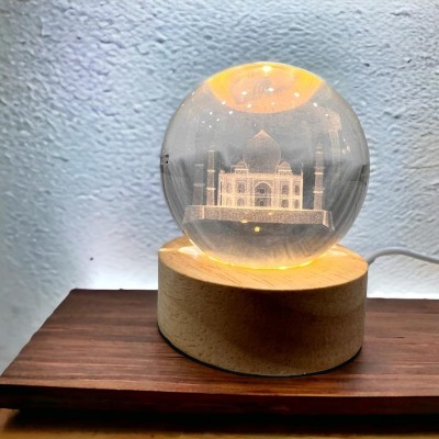 Lilone 3D Engrave Taj Mahal with USB Light Stand Decorative Showpiece  -  8 cm(Crystal, Wood, Yellow)