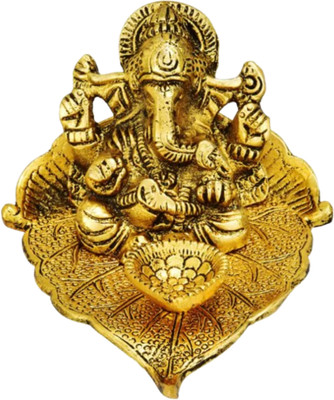 Shri Kaila Maa Art Gallery Patta Brass Ganesha Idol 7cm Decorative Showpiece  -  7 cm(Brass, Gold)