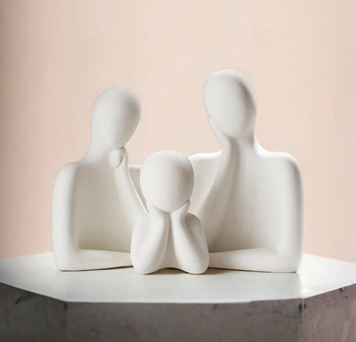 The Earthy Store Couple Family Statue Ceramic Thinker Sculpture Home Decor Decorative Showpiece  -  7 cm(Ceramic, White)