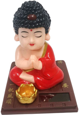 DECOVATE Solar Powered Buddha Bobblehead car, office desks, or home decor Decorative Showpiece  -  9.5 cm(Polyvinyl Chloride, Maroon)