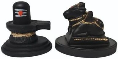 ALLAMANDAA Idol of Lord Shivling and Nandi Idols Black Decorative Showpiece  -  5 cm(Polyresin, Black)