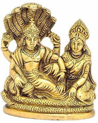 DARIDRA BHANJAN Metal Shri Laxmi MATA Murti Shri Narayan Brass Idol Vishnu Laxmi Combo Murti Decorative Showpiece  -  10 cm(Metal, Yellow)