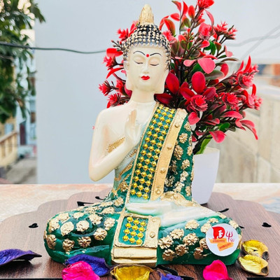 SBBCO Meditating Buddha Statue For Home Decor Idol/Showpiece, Buddha Idol, Buddh murti Decorative Showpiece  -  19 cm(Polyresin, Green)