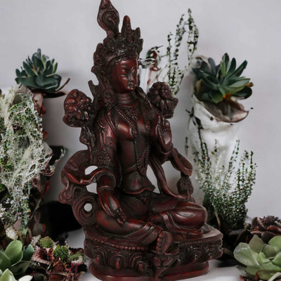 GLOBAL AROMA Resin Tibetan Buddhist Red Tara Maa Statue Goddess,Decorative Showpiece Decorative Showpiece  -  20 cm(Polyresin, Red)