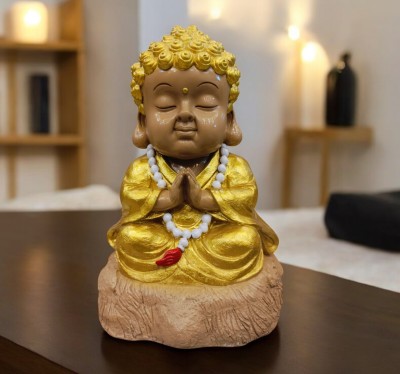 Riyansh Enterprises Decorative Meditating Buddha Statue, Gold and White Pearl Necklace Decorative Showpiece  -  39 cm(Resin, Gold)