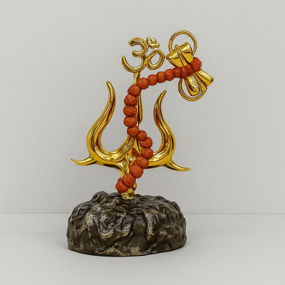 advik mart Shiva Damru Trishul Idol For Home, Car Dashboard & Office Pooja House Decorative Showpiece  -  10.5 cm(Polyresin, Gold)