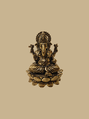 Neha Lightweight Brass Lord Ganesha Idol Lotus Base, 3.5 Inch Height, 200 Gram Decorative Showpiece  -  8.7 cm(Brass, Gold)