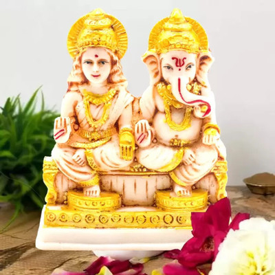 sanskaari Lakshmi Ganesh Idol, Laxmi Mata idol/Ganesha idols, Ganesh Lakshmi idol Decorative Showpiece  -  25 cm(Marble, Brown)