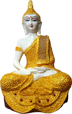 D K MART Lord Buddha Statue | Gautam Buddha Showpiece for Pooja Place Living Room Office Decorative Showpiece  -  28 cm(Polyresin, Gold)