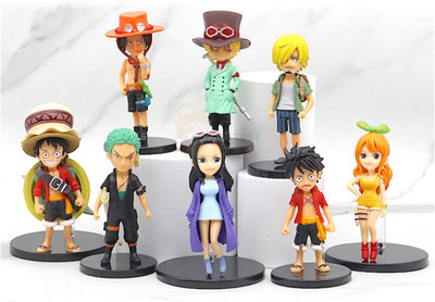 B&CEnterprise One Piece Set Of 8 8Cm Action Figure Decorative Showpiece  -  0.1 cm(Plastic, Multicolor)
