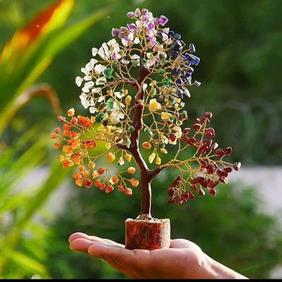 BHAGYA G 7 Chakra Crystal Tree 300 Beads for Home Decor, Vastu, Feng Shui Decorative Showpiece  -  30 cm(Stone, Crystal, Wood, Brown)