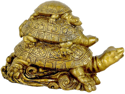 skynly Vastu Feng Shui Triple Tortoise Turtle Family for Protection, Good Luck, Wealth Decorative Showpiece  -  10 cm(Clay, Brown)