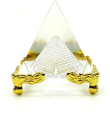 Plus Value Vastu Fengshui Crystal Glass Pyramid with Stand - 1.5inch for Positive Vibrations, Prosperity & Good Luck - Vastu Remedies & Correction Tools Decorative Showpiece  -  4 cm(Crystal, White, Gold)