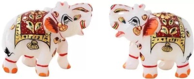 JC Crafts & Fabrics Marble Elephant Set Decorative Meenakari Emboss Painting Marble Elephant Decorative Showpiece  -  6 cm(Marble, Multicolor)