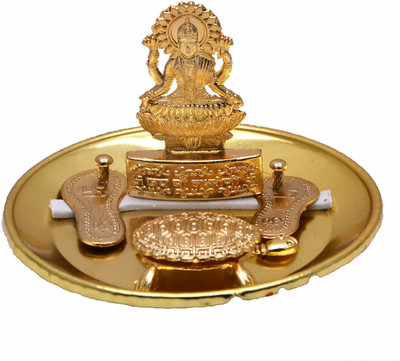 RRSKT Combo of Laxmi Charan Paduka Wish Tortoise Jay Mata Laxmi Frame on Plate Decorative Showpiece  -  3 cm(Copper, Gold)