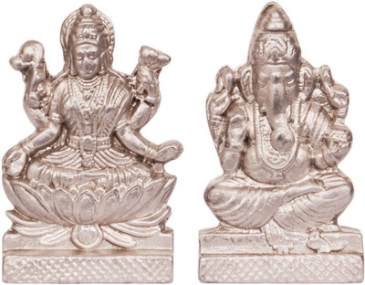 Takshila Gems Parad Lakshmi Ganesha Idol, Mercury Metal Lakshmi Ganesha for Puja (114 Grams) Decorative Showpiece  -  4 cm(Metal, Silver)
