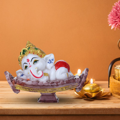 GW Creations LOVELY CUTE GANESHA IDOL LYING ON SOFA LIKE SMALL CUTE BABY Decorative Showpiece  -  10 cm(Polyresin, Marble, Multicolor)