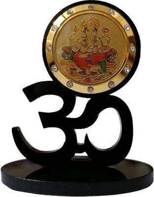 Divine Collections Enterprises DivCOll Ganesh ji Gold Plated Photo in Om Idol Photo Frame for Car Dashboard Decorative Showpiece  -  8.5 cm(Wood, Black)