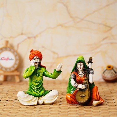 eCraftIndia Rajasthani Craftsmen Singing and Lady Playing Musical Instrument Sitar Decorative Showpiece  -  14.9 cm(Polyresin, Multicolor)
