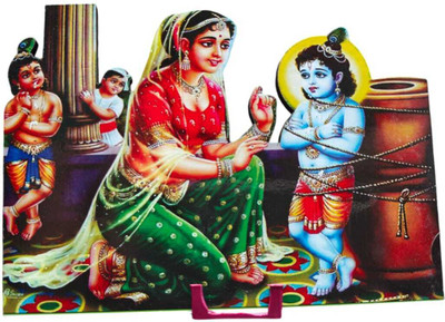 Firmus Shri Krishna Bal Kanha Makhan Chor Leela Set (4X6 IN) Decorative Showpiece  -  6 cm(Wood, Multicolor)