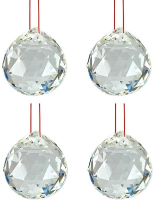 vigamu Rainbow Prism Hanging fangshui(set of 4) vastu Crystal Ball with Red Thread Decorative Showpiece  -  4.5 cm(Crystal, Glass, Clear)