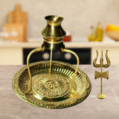 SBBCO Traditional Tripai Lota with Brass Trishul for Spiritual Rituals, Pooja Plate Decorative Showpiece  -  14 cm(Brass, Gold)