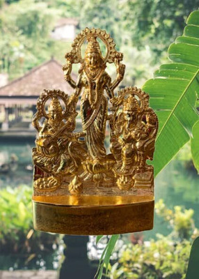SBBCO Laxmi Ganesh Saraswati Lord Lakshmi Ganesha Saraswati Idol,Laxmi, Ganesh, Decorative Showpiece  -  10 cm(Metal, Yellow)